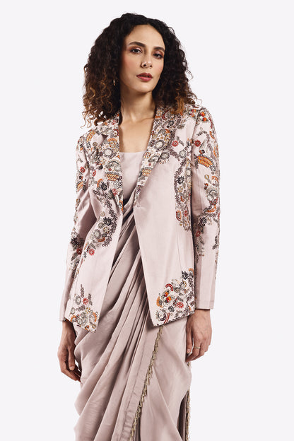 Drape Saree With Embroidered Blazer