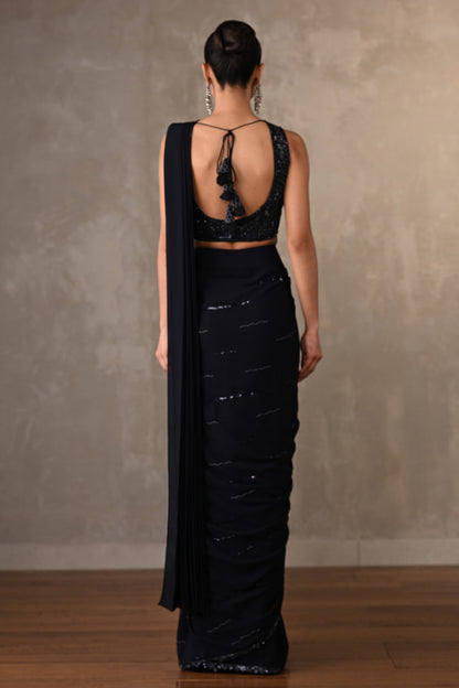 Noir Georgette Pre-Stitched Saree