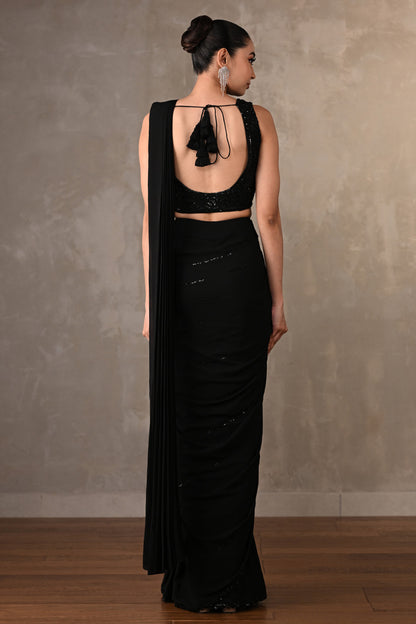 Noir Georgette Pre-Stitched Saree