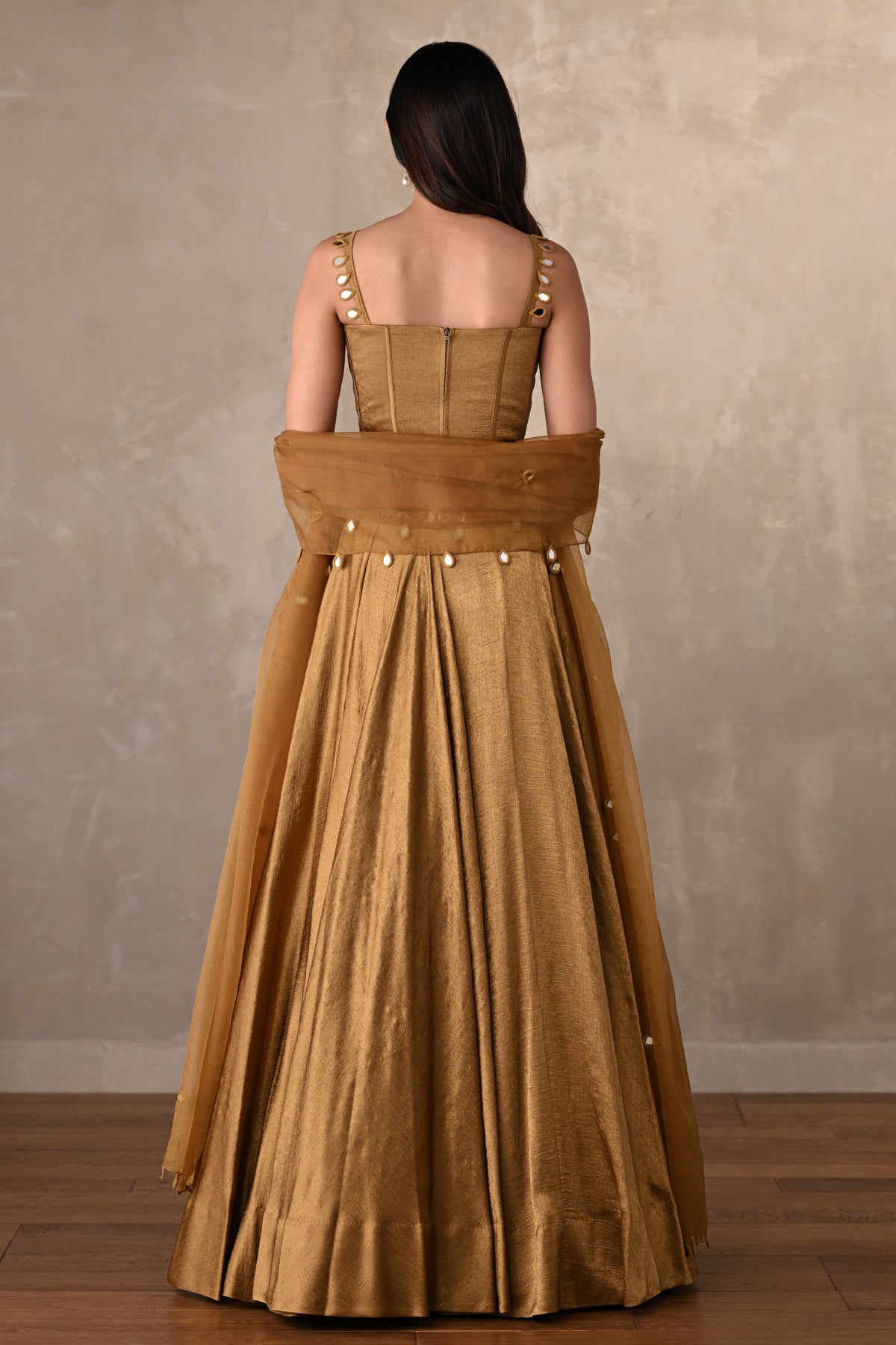 Gold Mirage Satin Crepe Lehenga Set
