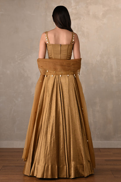 Gold Mirage Satin Crepe Lehenga Set