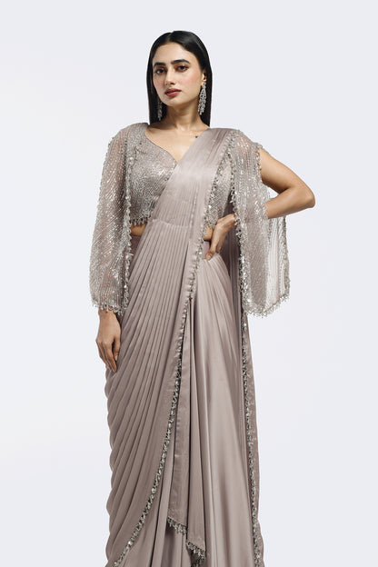 Short Cape Sleeve Drape Saree