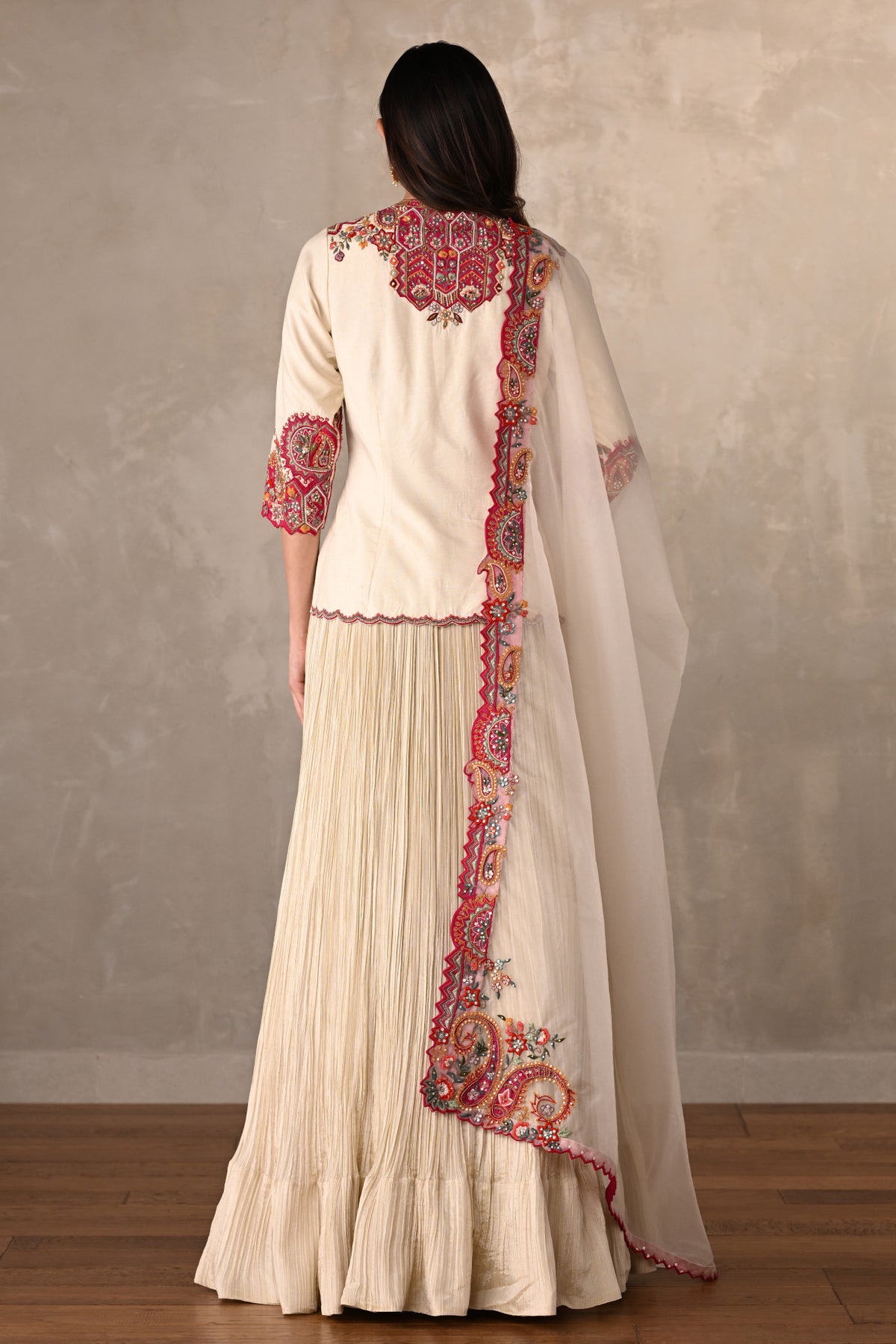 Off White Rouge Crushed Organza Lehenga Set