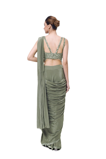 Green Drape Saree