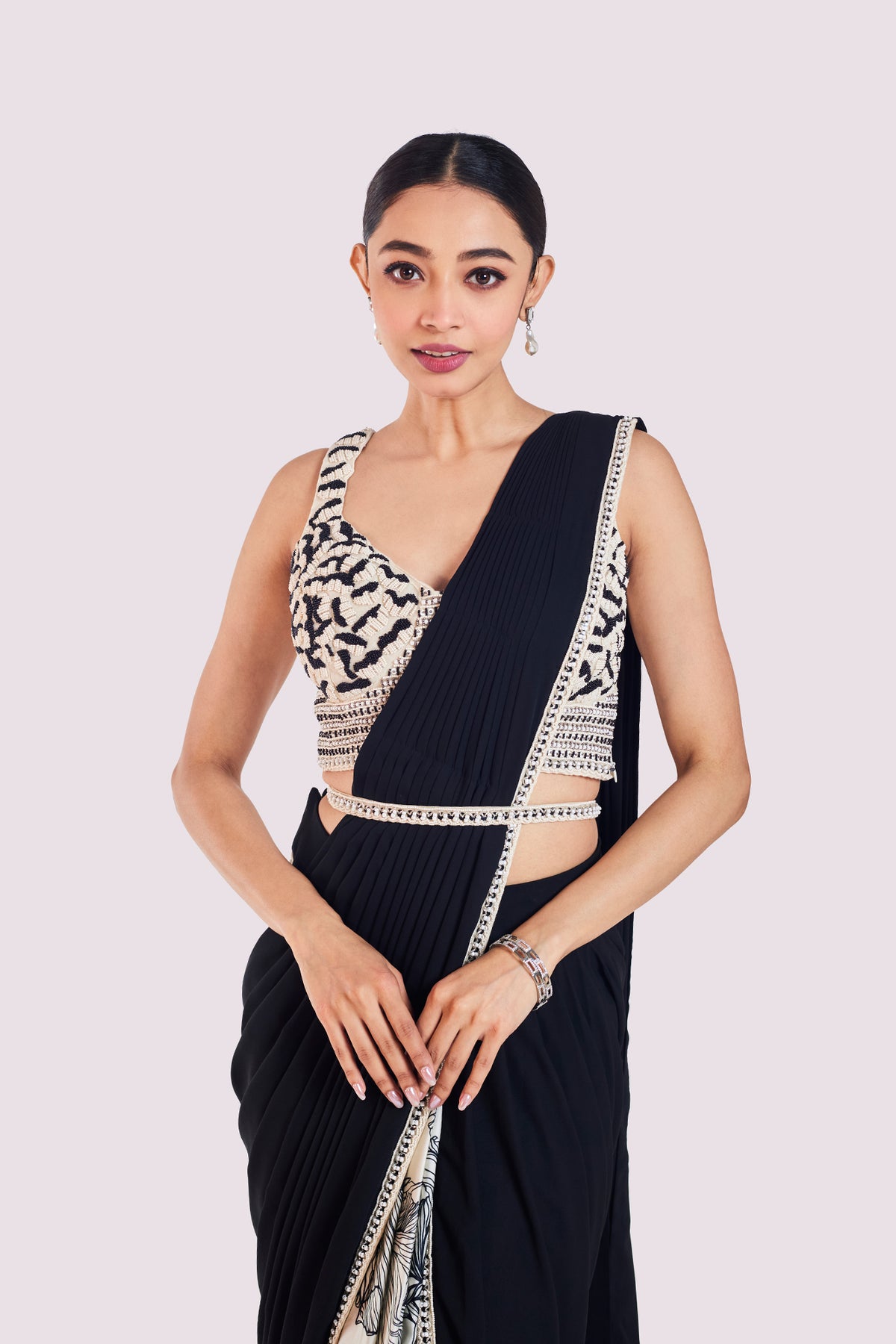 Floral Drape Saree With Contrast Pallu