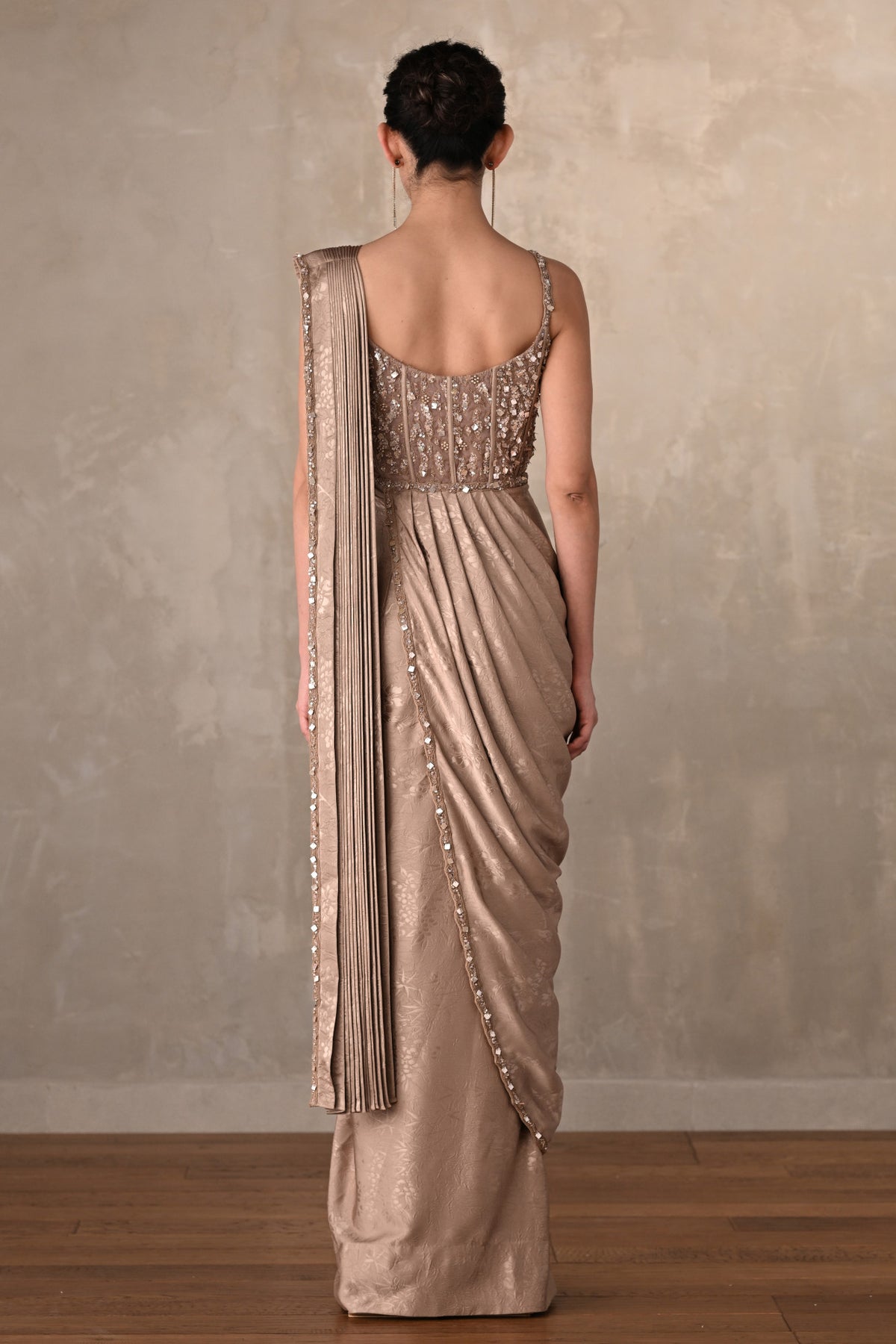 Satin Draped Gown With Embellished Corset