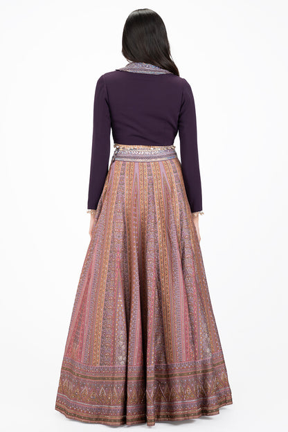 Lapel Collared Silk Lehenga