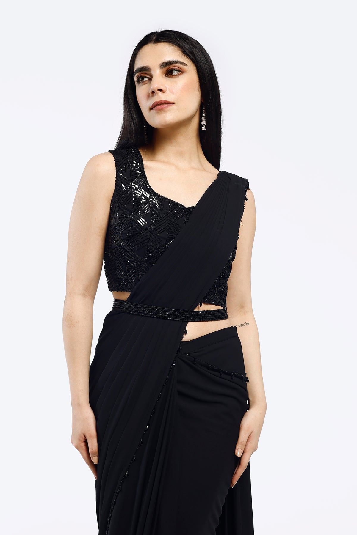 Monochrome Embellished Drape Saree