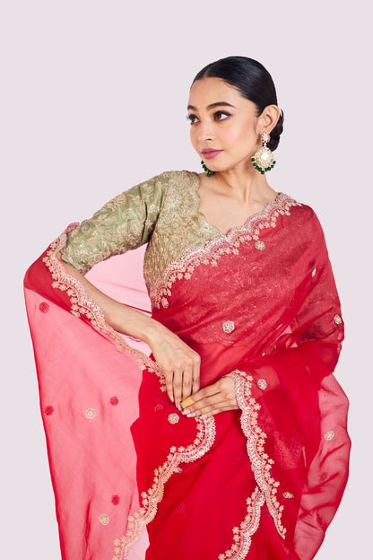 Red Organza Saree