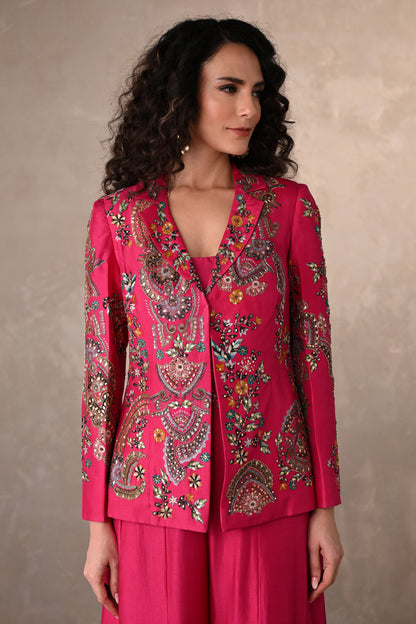 Rani Silk Jacket And Sharara Set With Intricate Embroidery