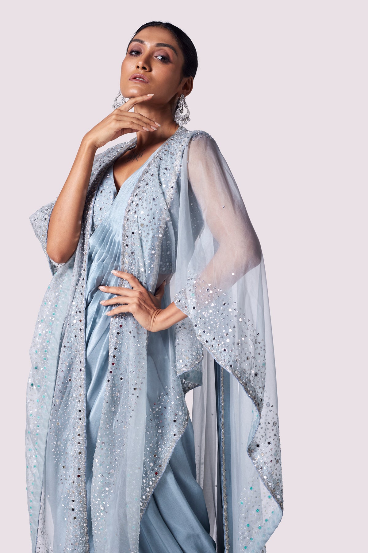 Doctor Blue Drape Saree With Cape