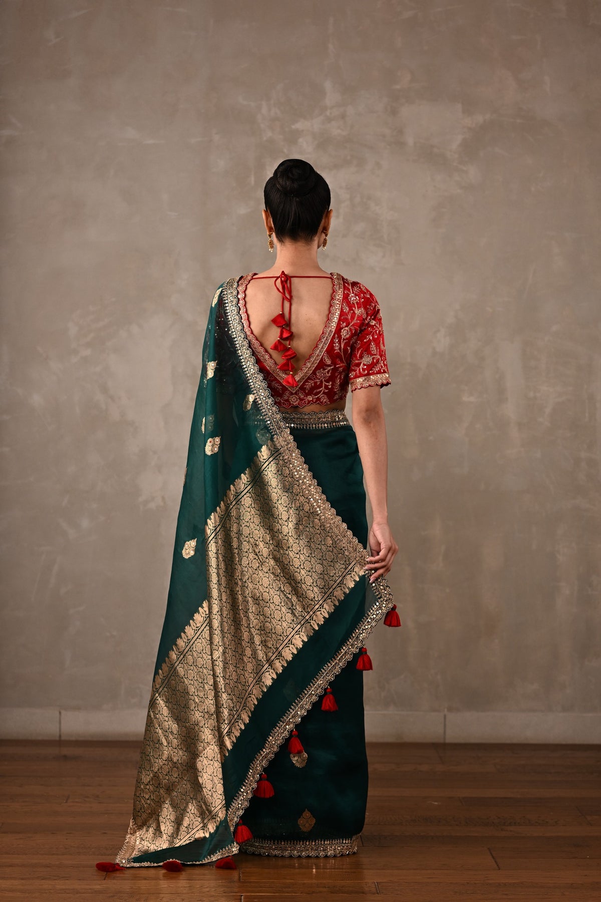 Silk Saree with Zari & Tikki Embroidered Blouse
