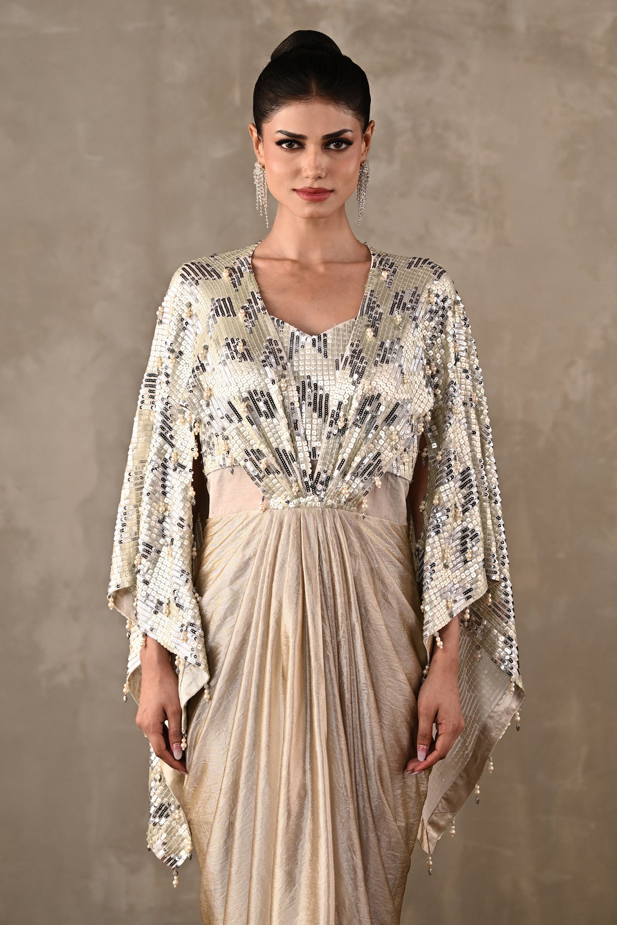 Pearl Cascade Drape Gown