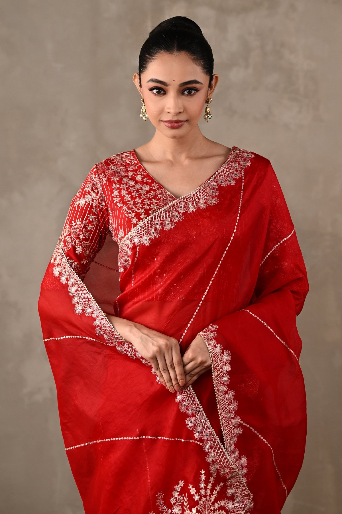 Organza Saree with Kasab & Sequin Embroidered Blouse
