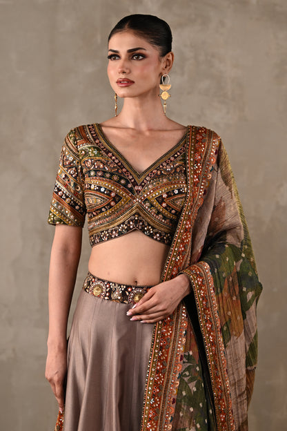 Printed Embroidered Lehenga Set