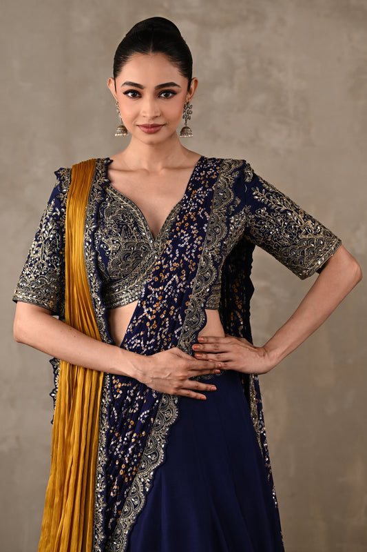 Dual Drape Bandhani Lehenga Set