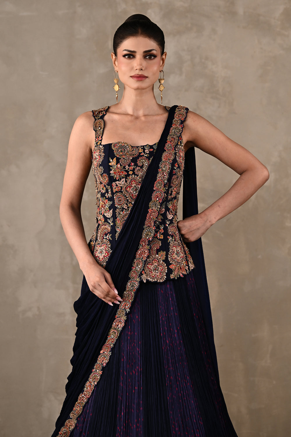 Corset Embroidered Drape Lehenga Set
