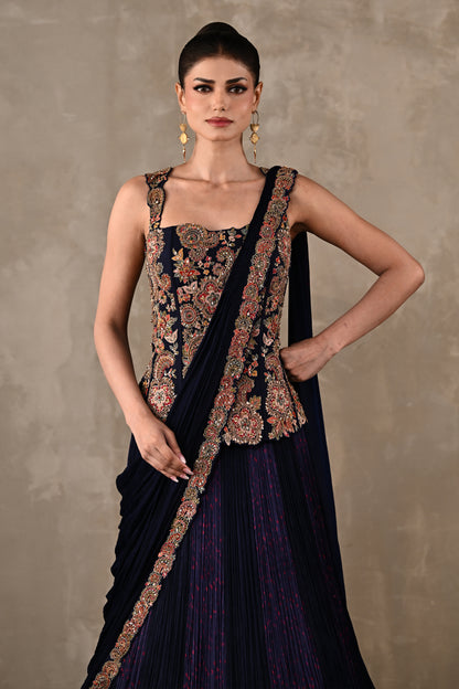 Corset Embroidered Drape Lehenga Set