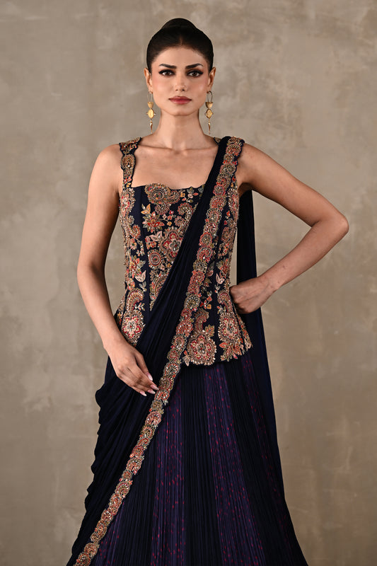 Corset Embroidered Drape Lehenga Set