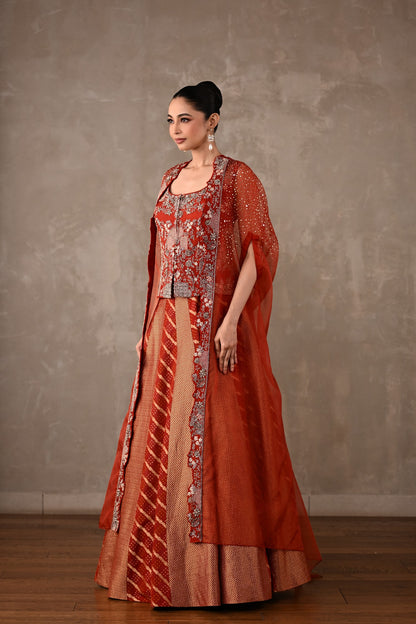 Regal Brocade Cape Lehenga Set