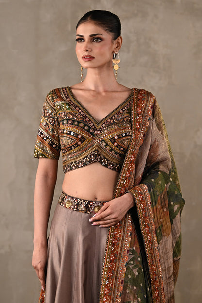 Printed Embroidered Lehenga Set