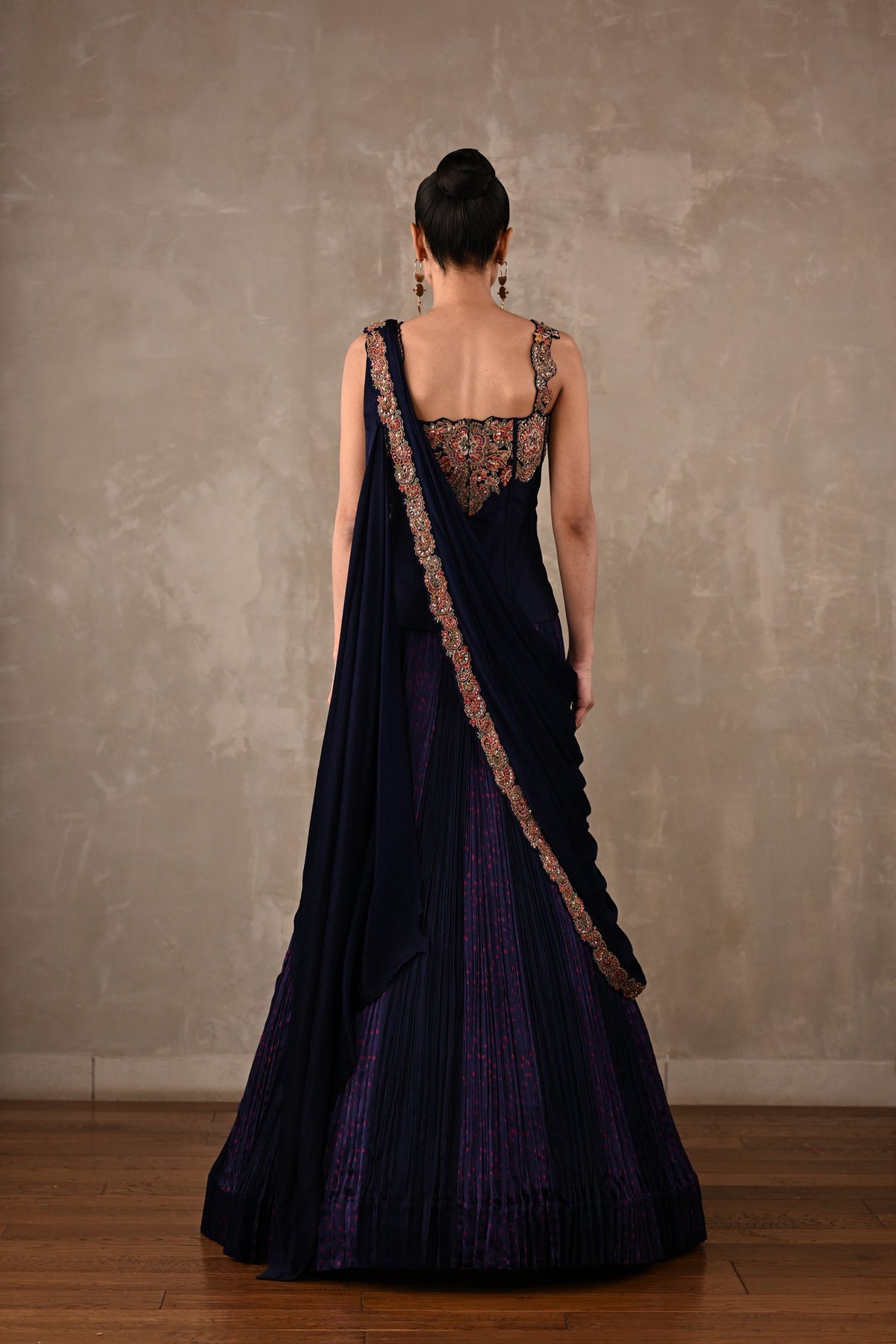 Corset Embroidered Drape Lehenga Set