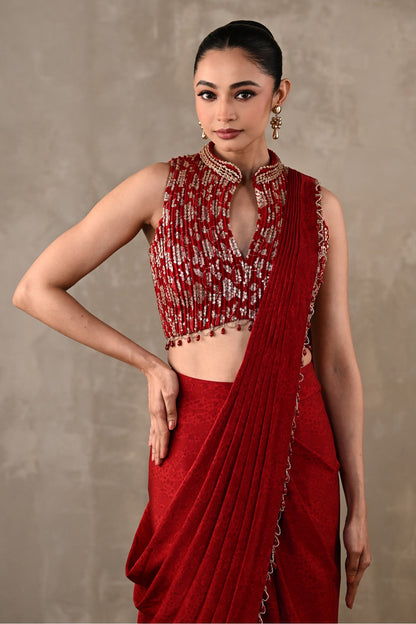 Embroidered Drape Saree Set