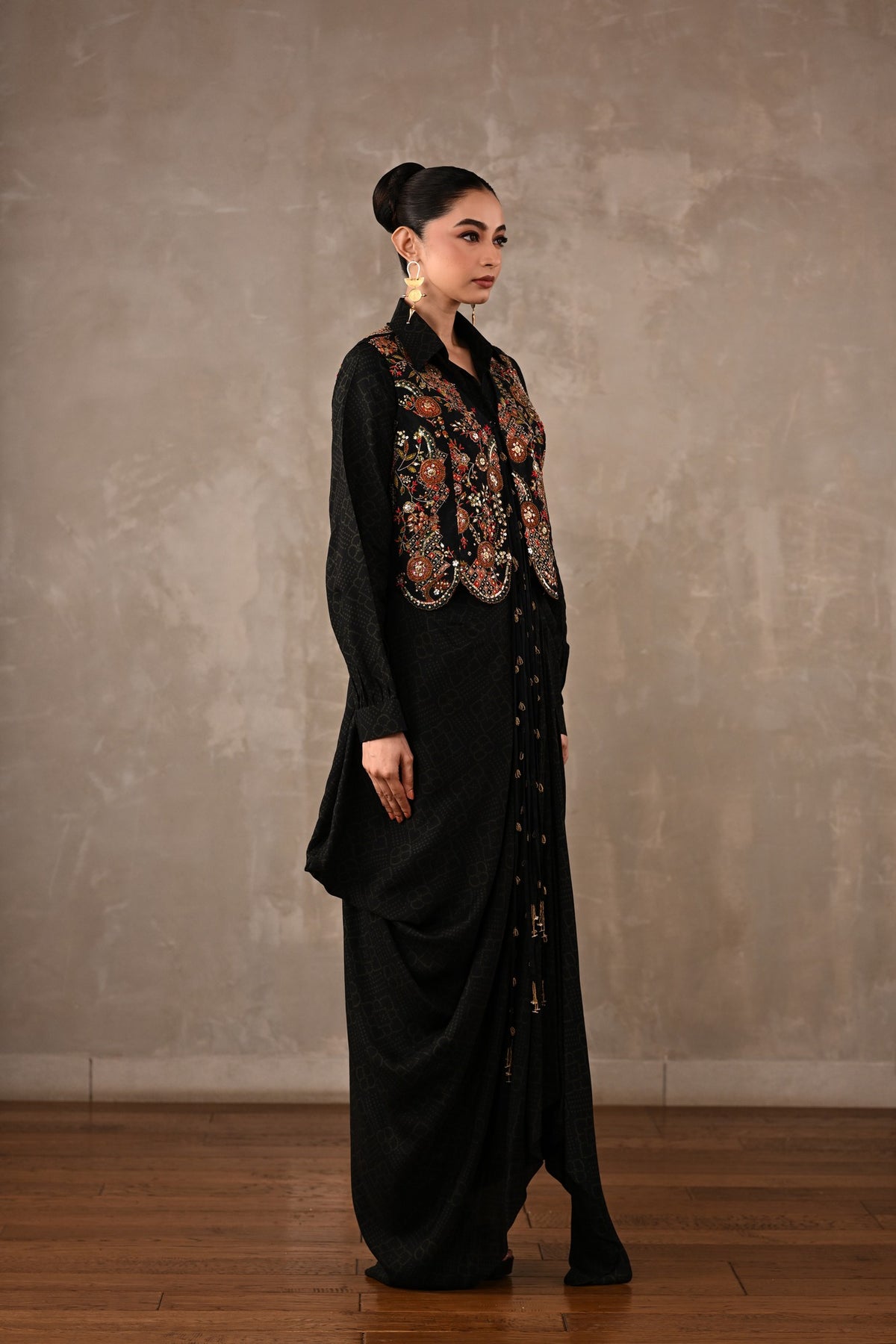 Printed Zardosi Waistcoat Skirt Set