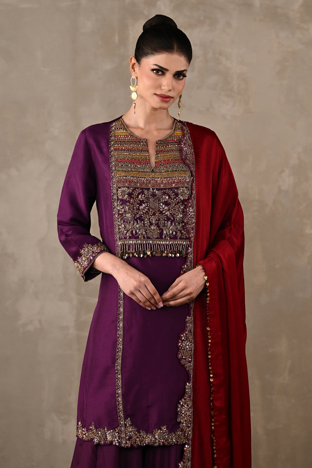 Silk Kurta Sharara Set with Zardosi Embroidery