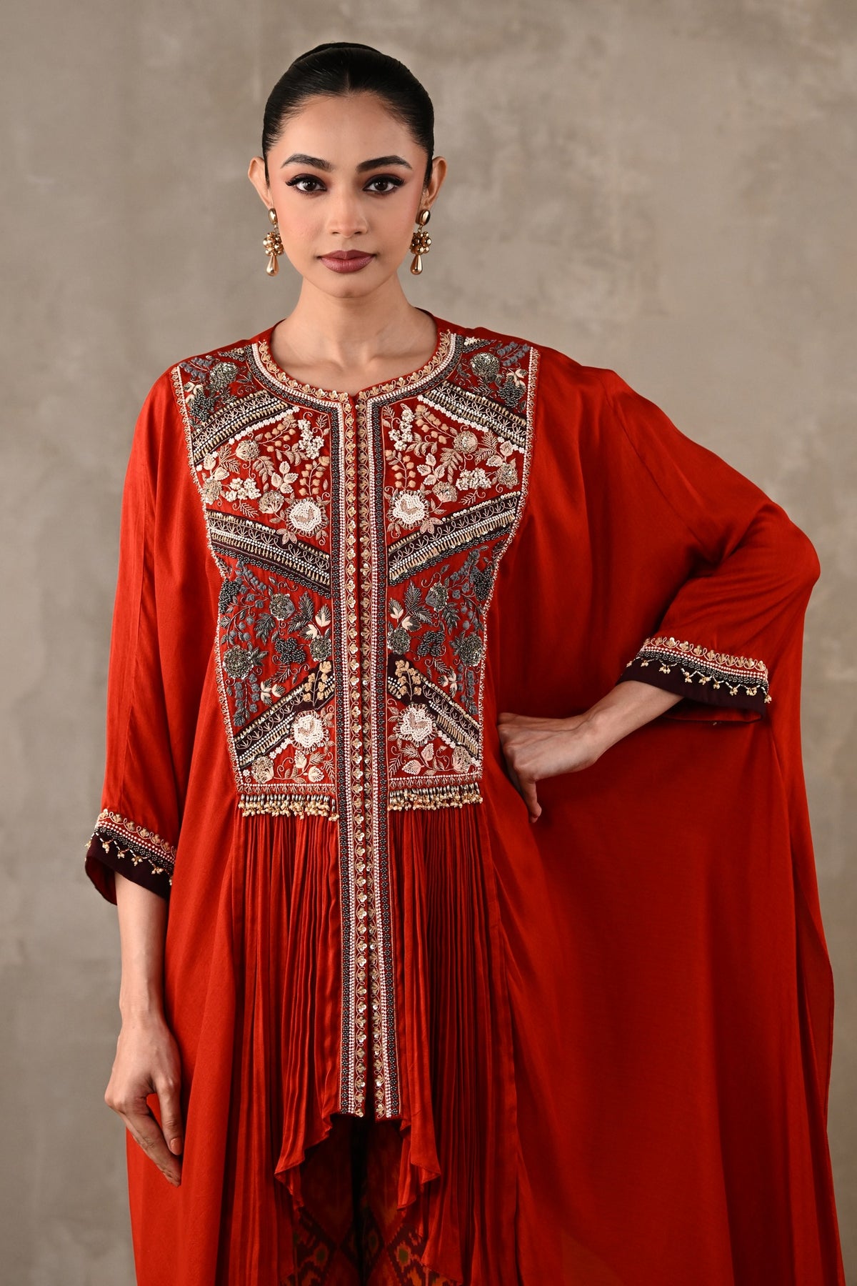 Embellished Silk Cape Co-Ord Set