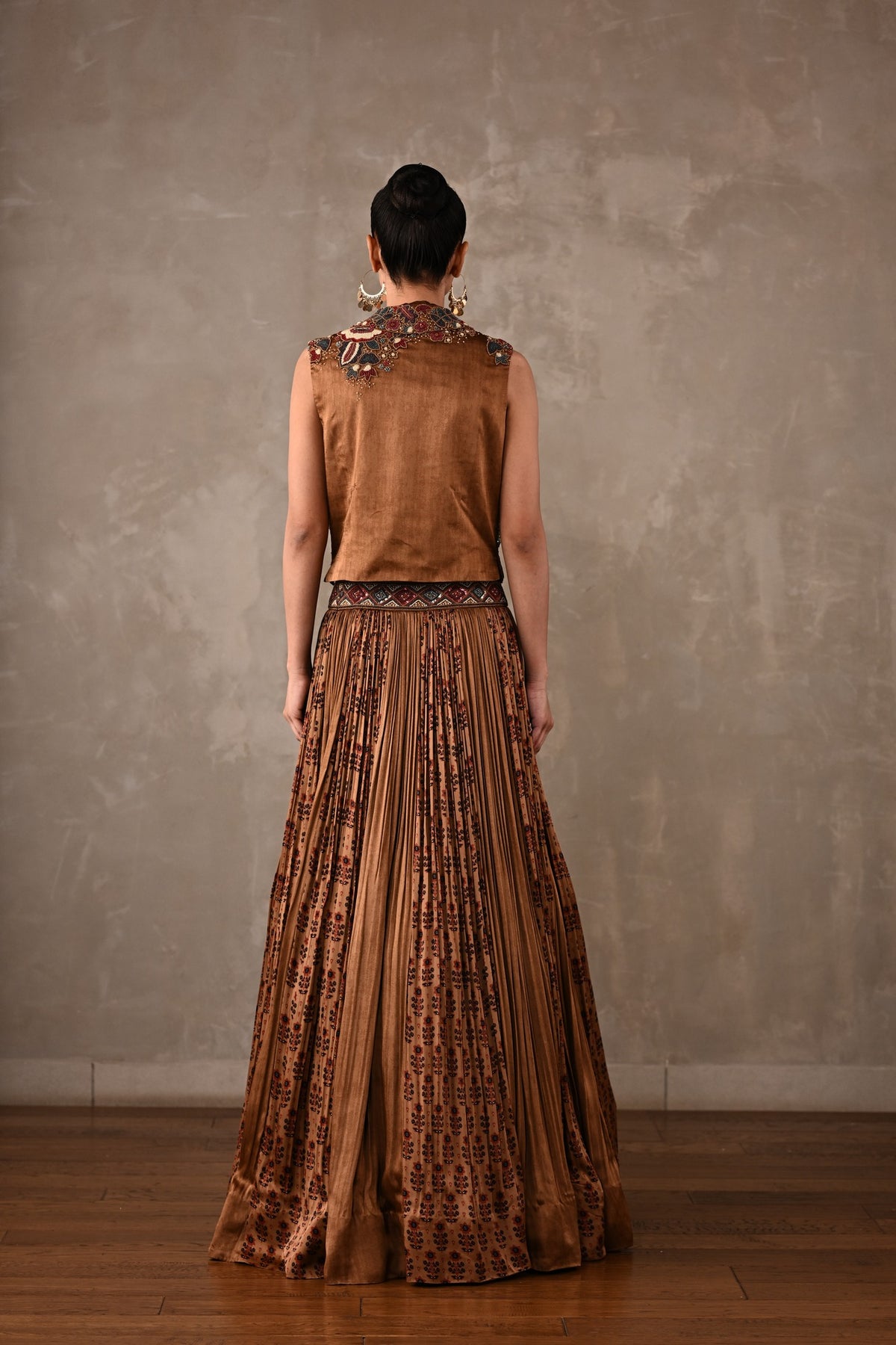 Embroidered Printed Satin Lehenga Set