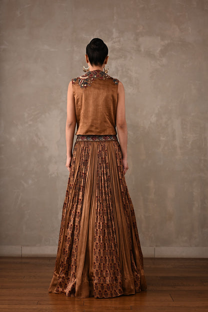 Embroidered Printed Satin Lehenga Set