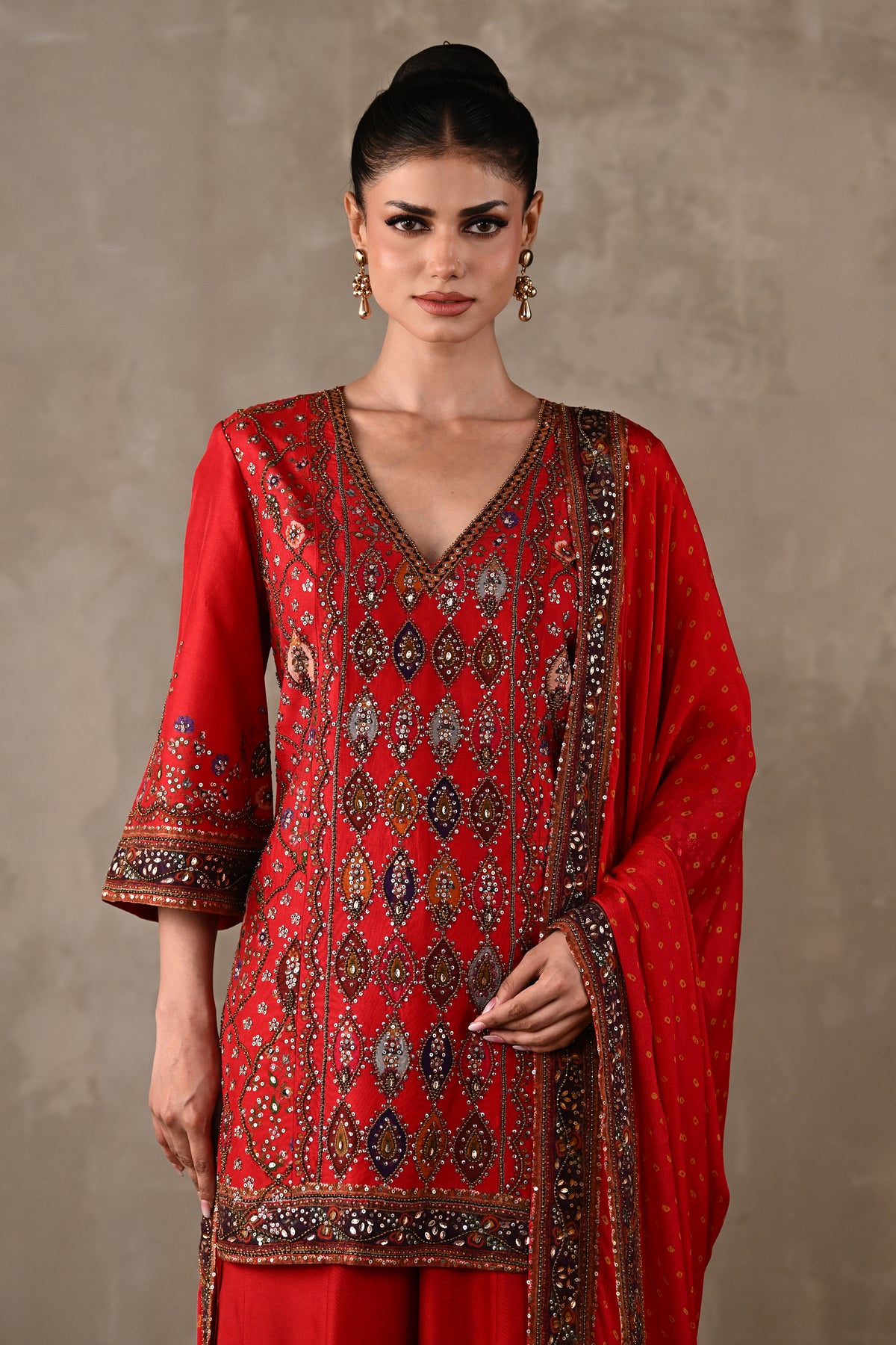 Printed Embellished Kurta Sharara Set