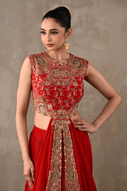 Embroidered Drape Gown Set