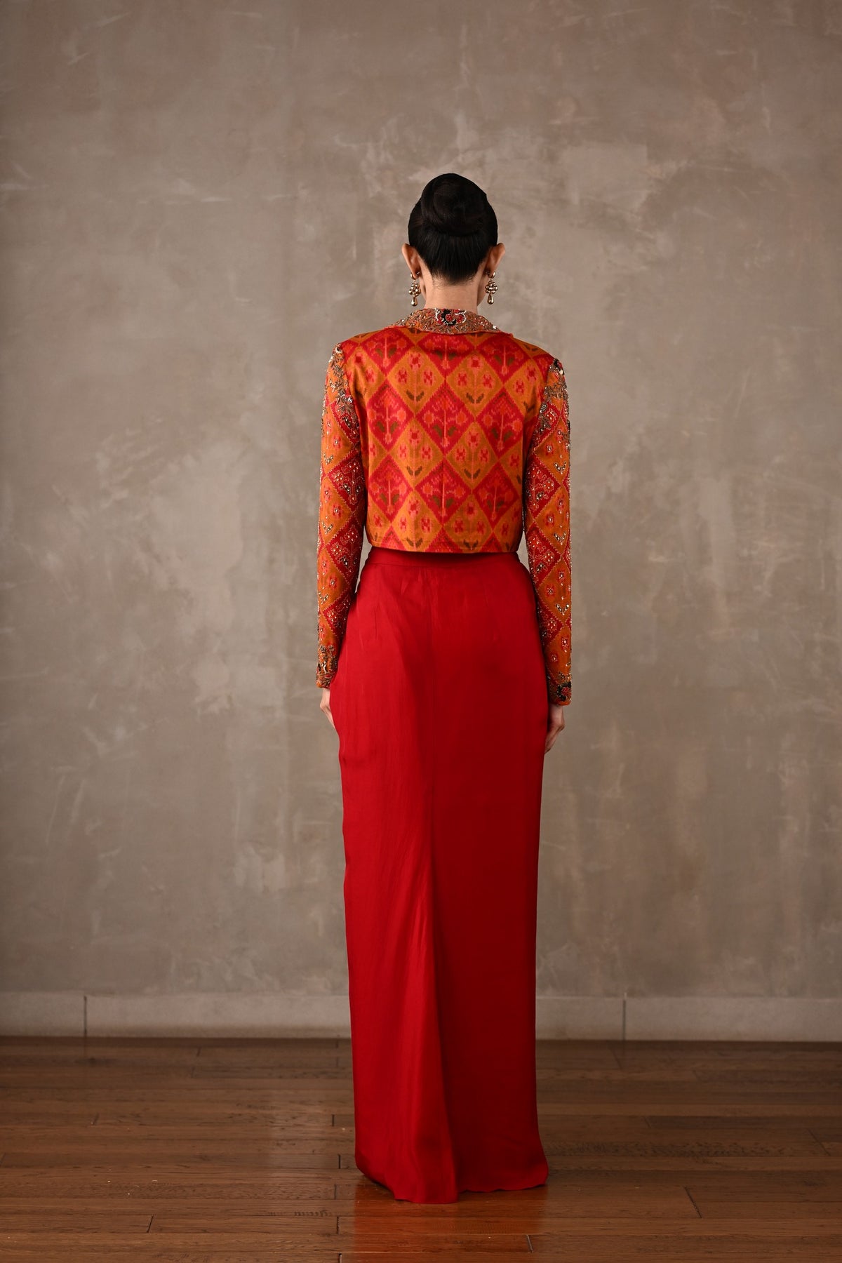 Pochampally Cropped Jacket & Drape Skirt Set