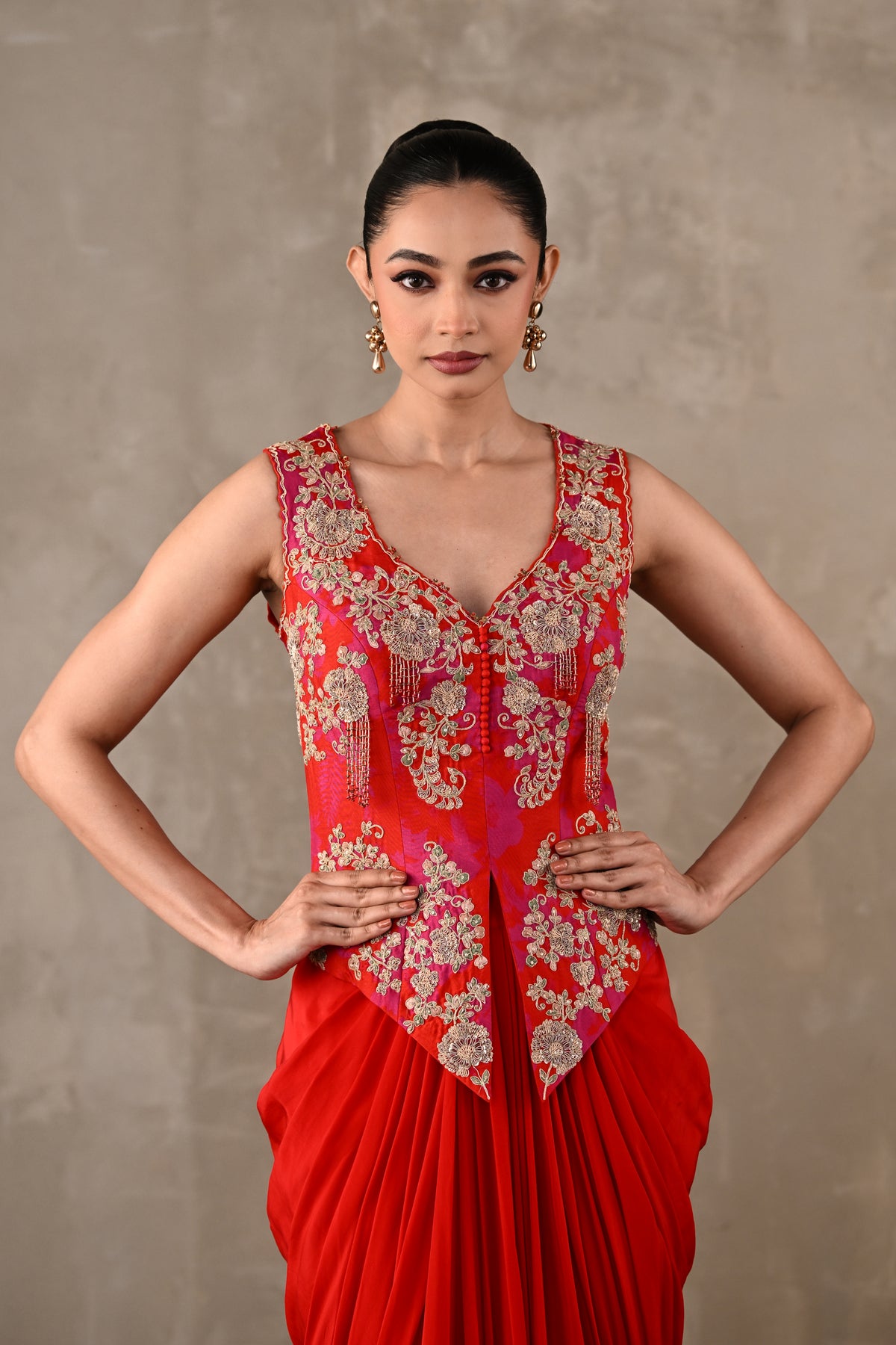 Embroidered Crepe Drape Co-ord Set