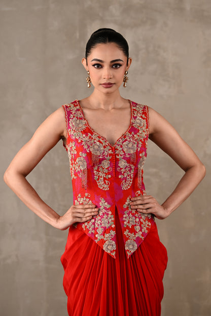 Embroidered Crepe Drape Co-ord Set