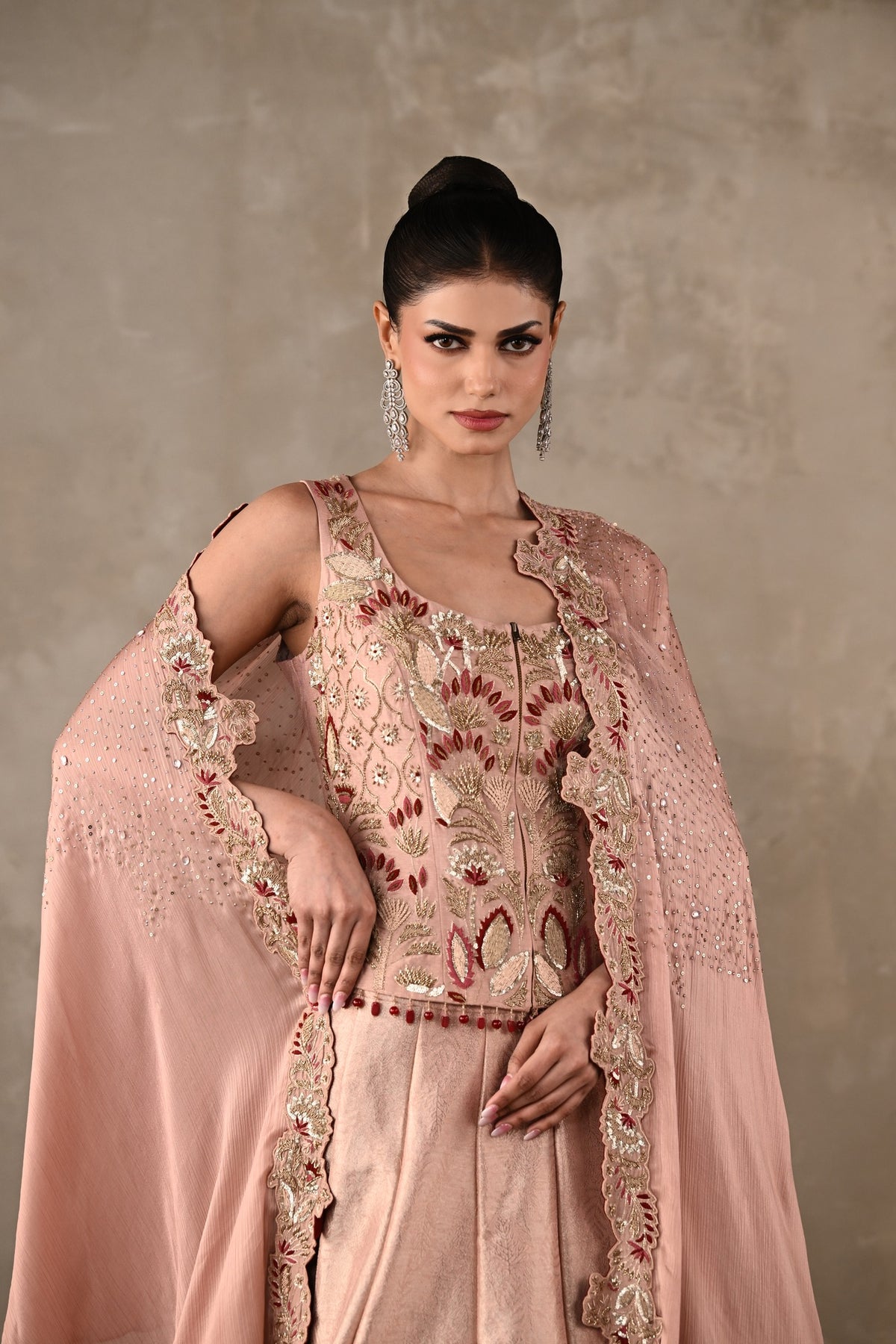 Thread Embroidered Silk Lehenga Set