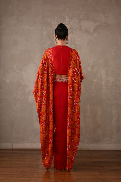 Pochampally Cape-Top & Drape Skirt Set