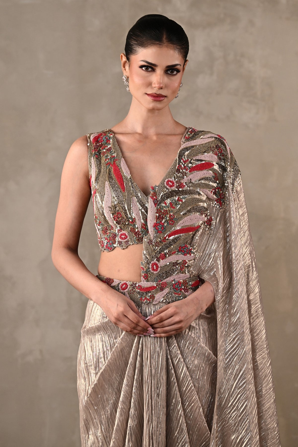 Embellished Draped Saree Ensemble