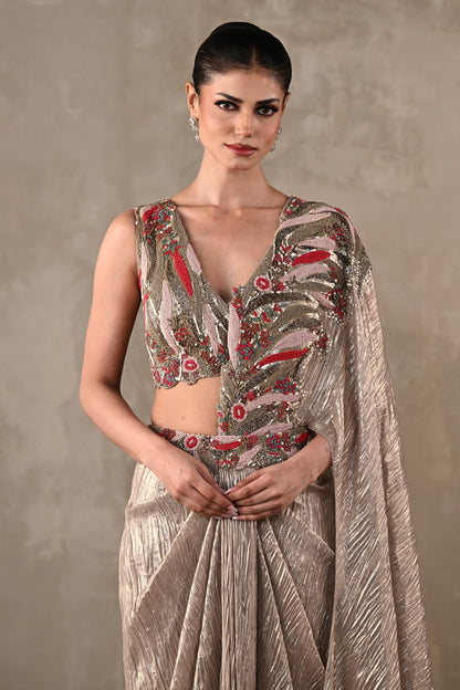 Embellished Draped Saree Ensemble