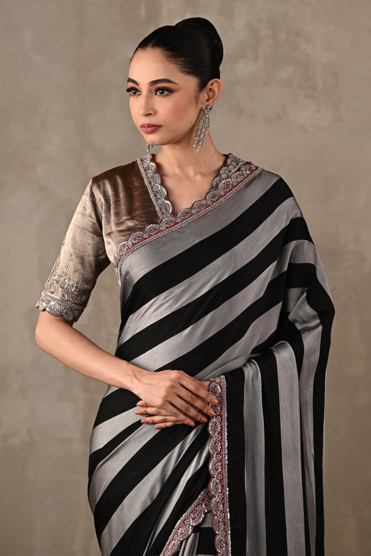 Striped Satin Saree Set