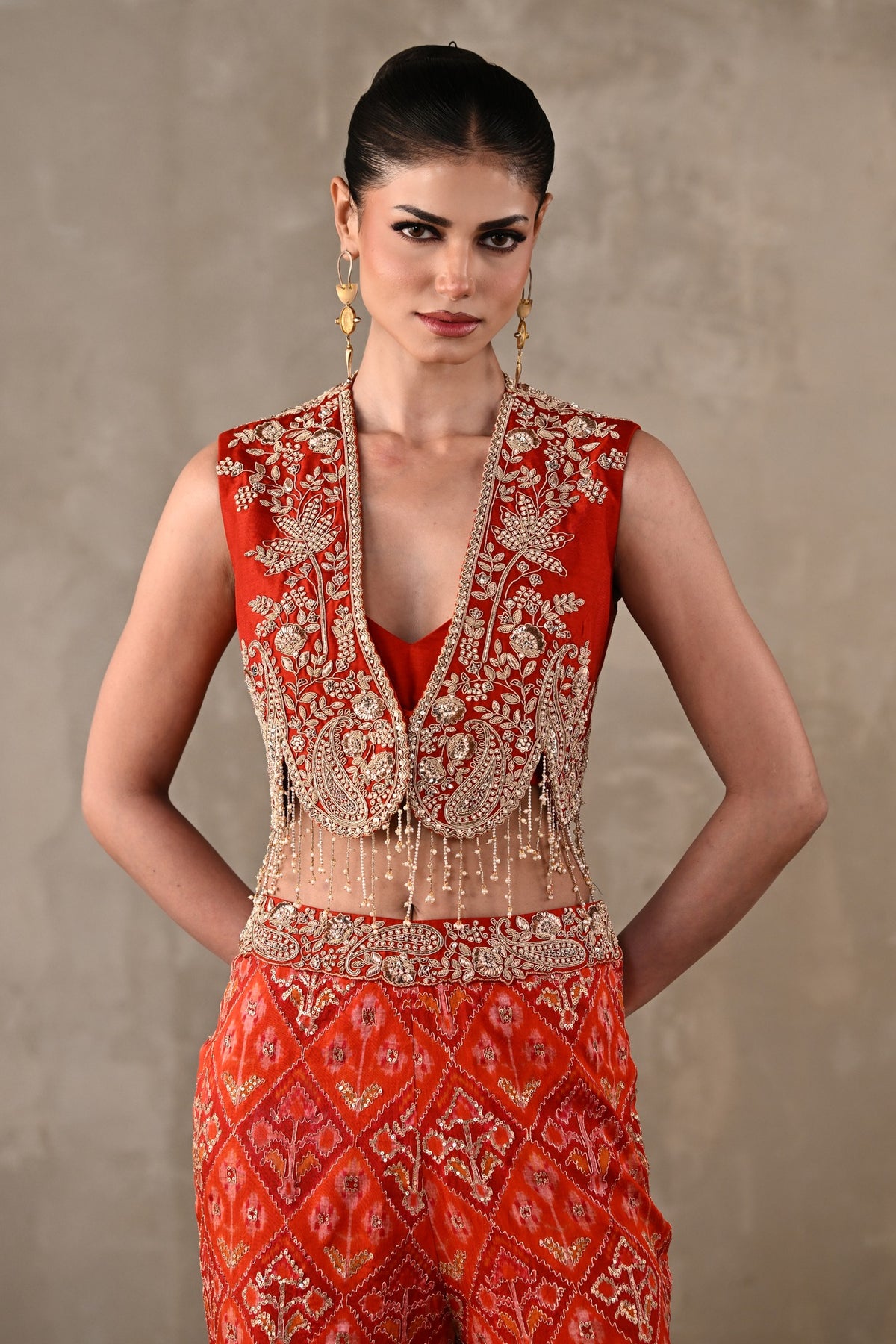 Embellished Silk Waistcoat & Pochampally Pants Set