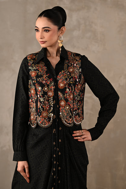Printed Zardosi Waistcoat Skirt Set