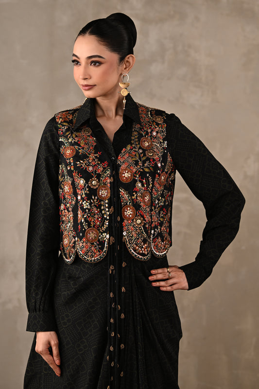 Printed Zardosi Waistcoat Skirt Set