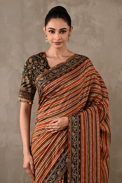 Striped Silk Saree with Embroidered Blouse