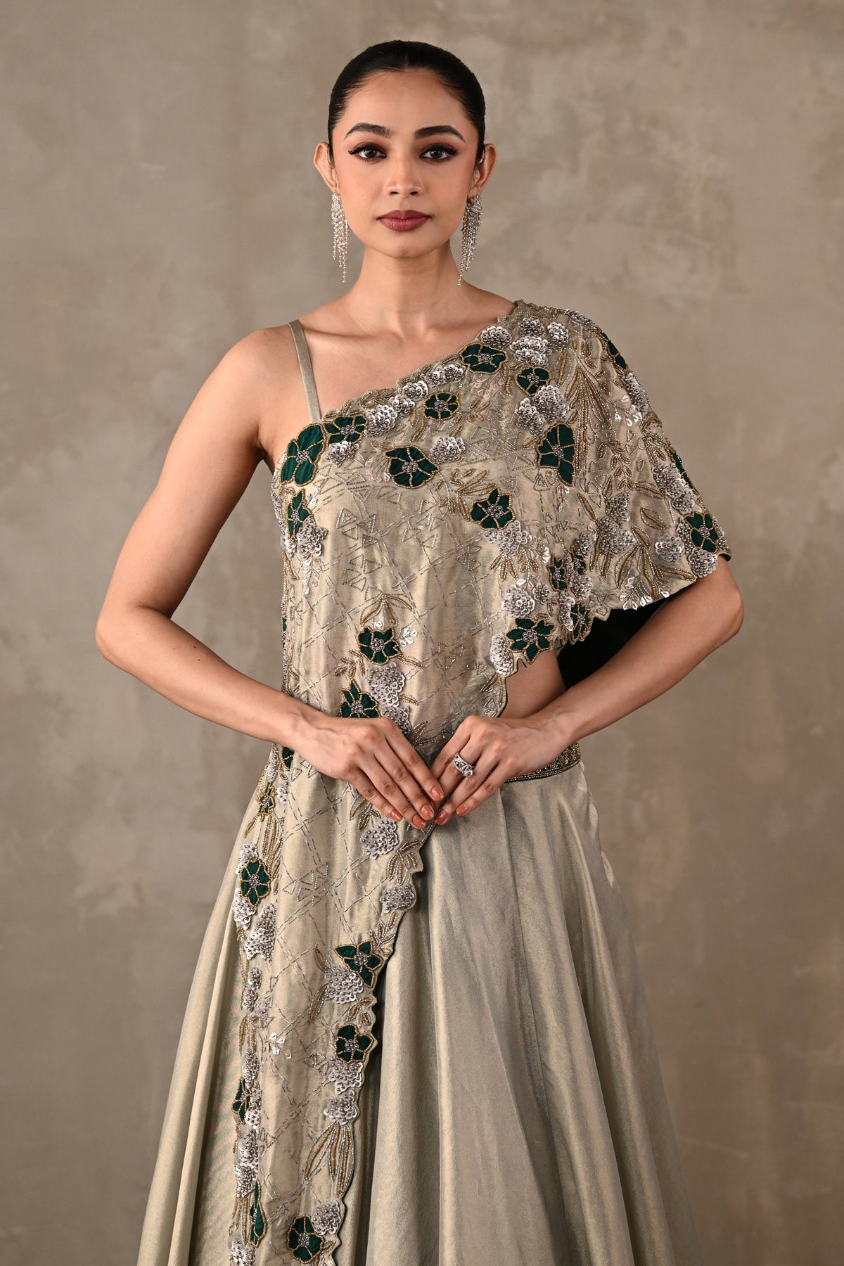 Floral On-Shoulder Lehenga Set