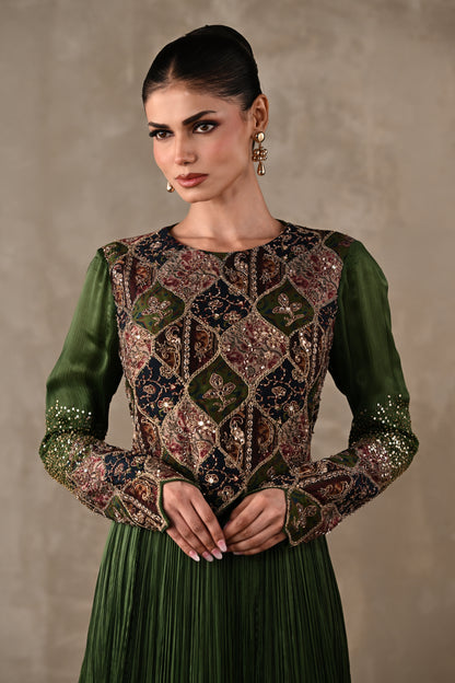 Patchwork-Inspired Embroidered Yoke Gown Set