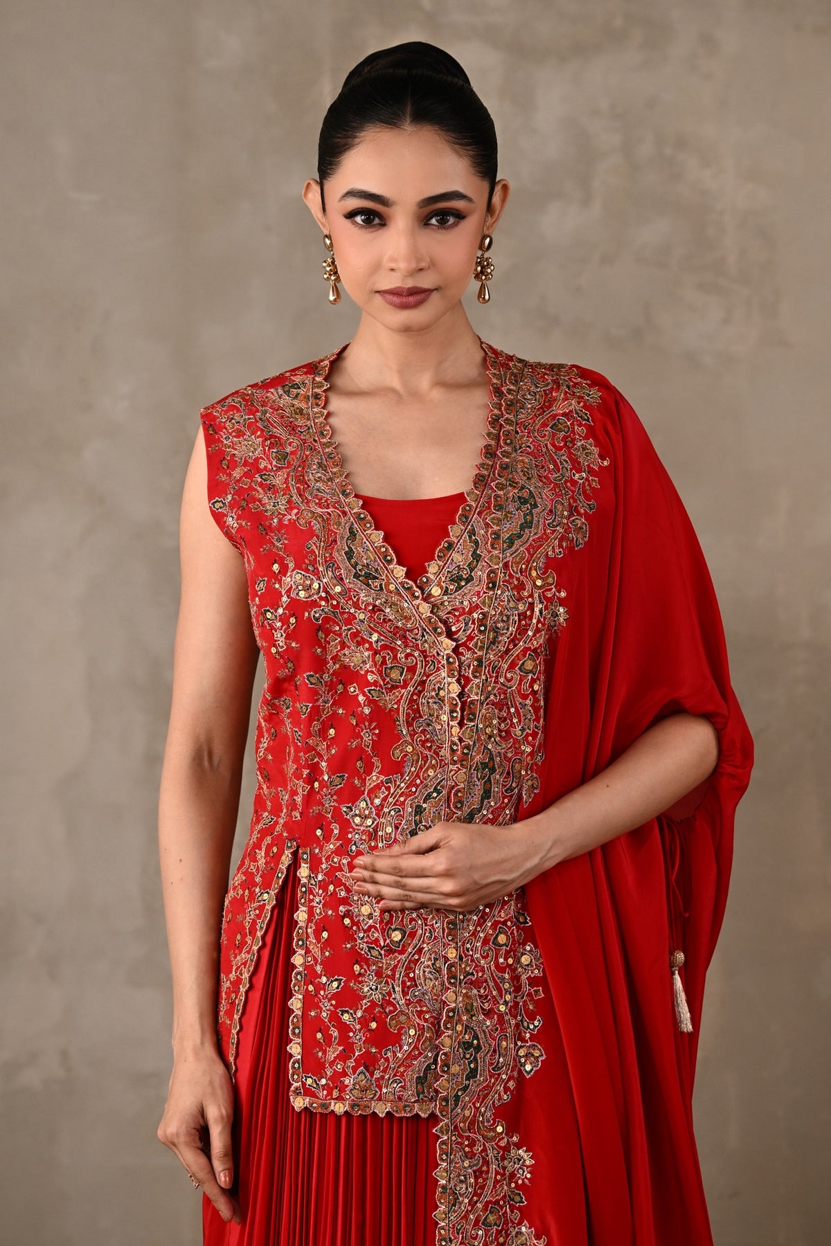 Embroidered Pleated Sharara Set