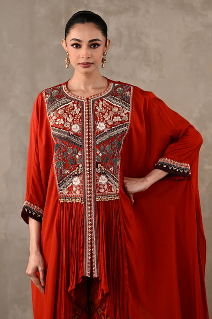 Embellished Silk Cape Co-Ord Set
